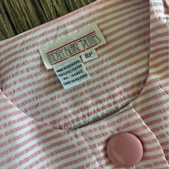 Vtg Lindsey Blake Petites Secretary Day Dress Sz 6P Soft Pink White Stripe Geek - Picture 8 of 10